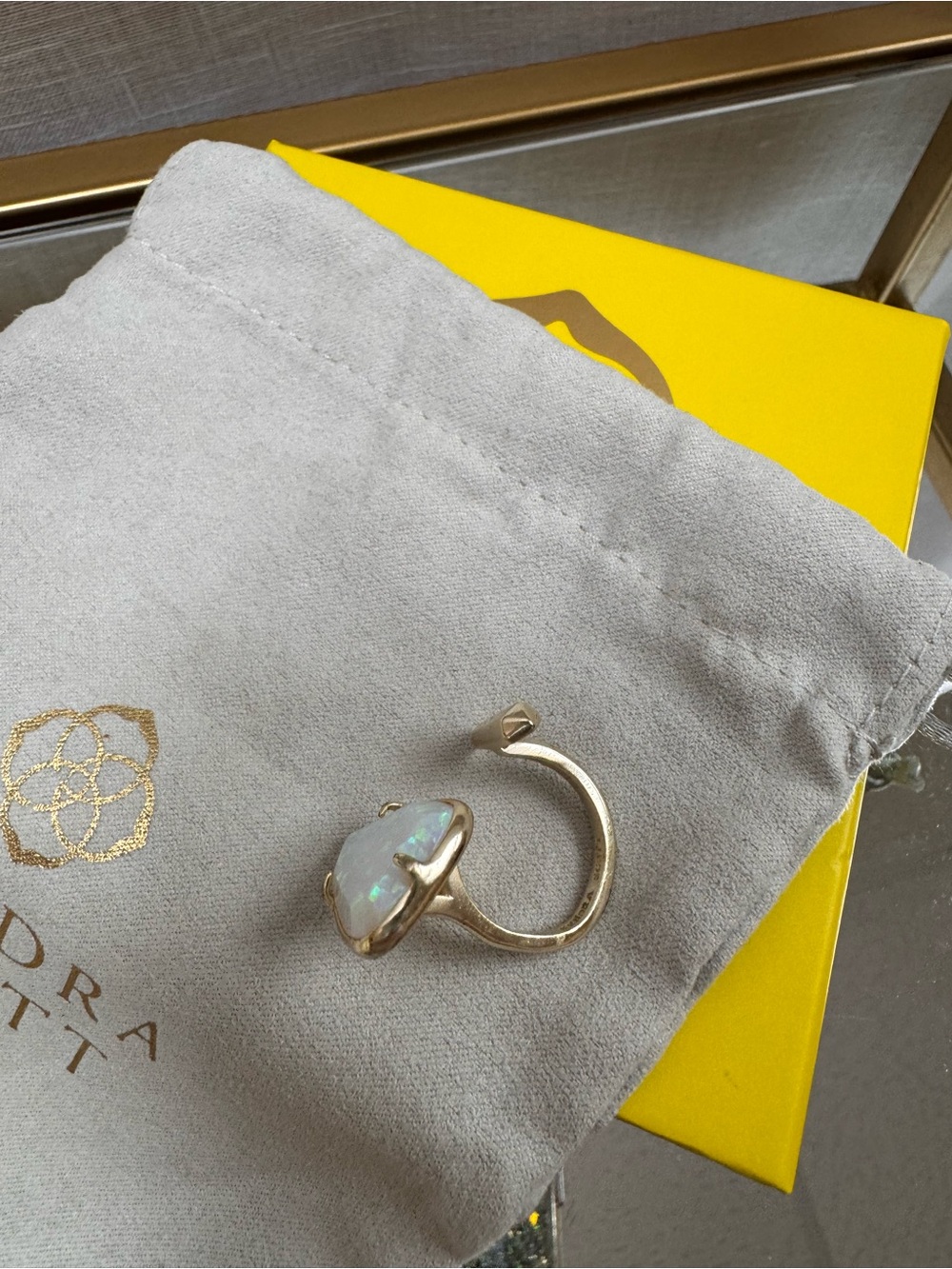 Kendra Scott Gold Tone Ring with Iridescent White Opal